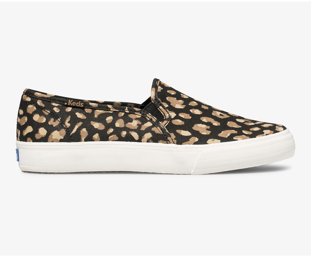 Womens Keds Slip Ons - Washable Double Decker Animal - Black/Leopard - 2035-GATBL